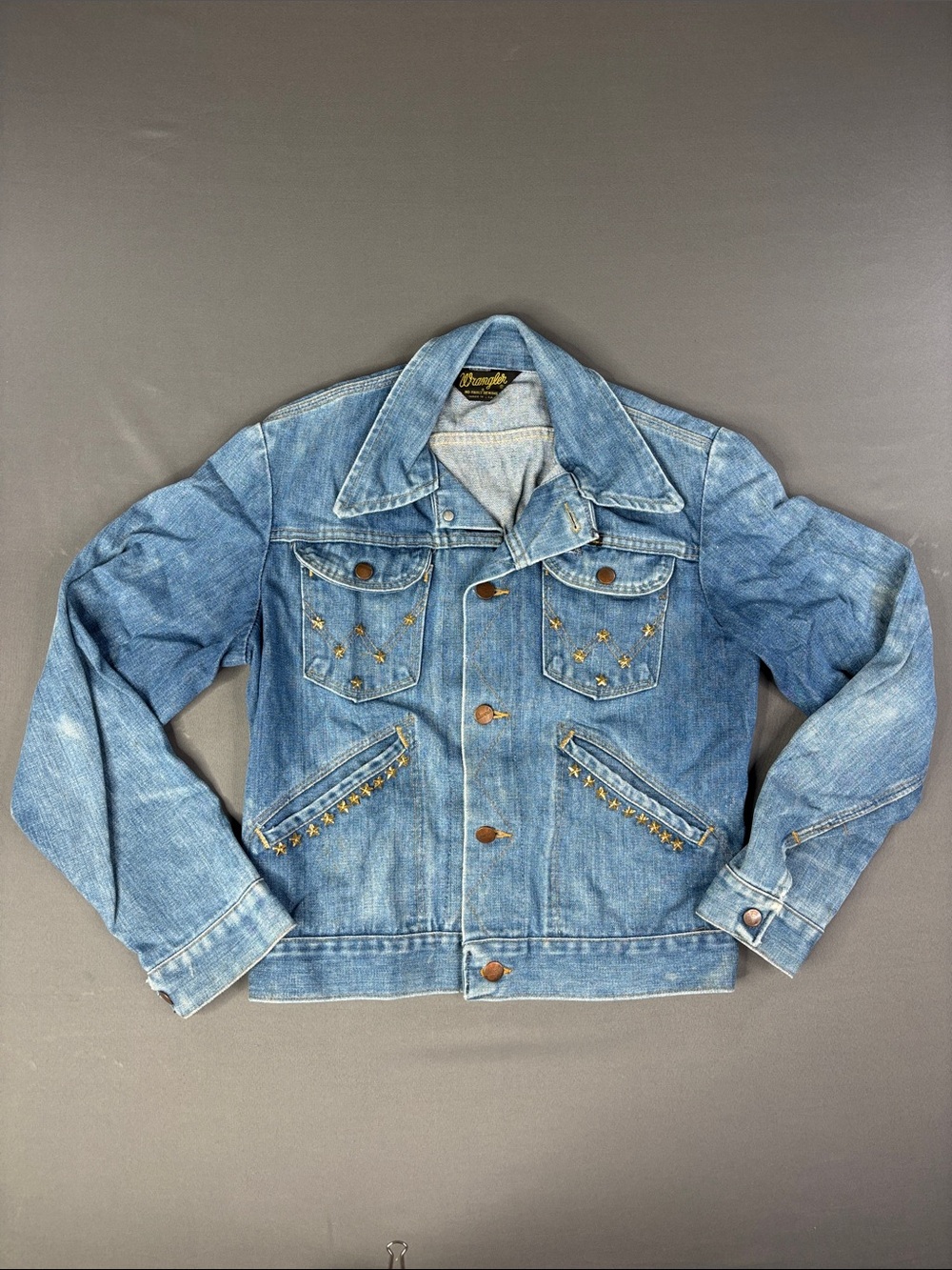 Vintage 70s Wrangler No Fault Denim Jacket Mens Small Made in USA Trucker Faded